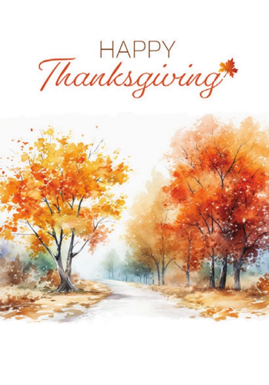 Autumn Road Thanksgiving card front